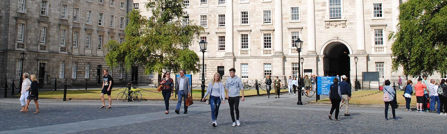 Students walking in Parliament Square TCD