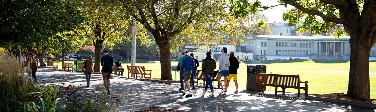 Students walking beside the Cricket Grounds at TCD