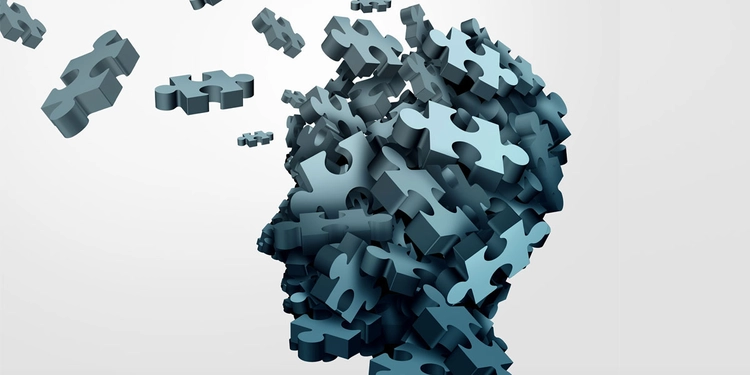 human head portrait and puzzle pieces