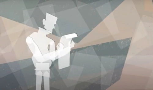 cartoon of man looking at paper