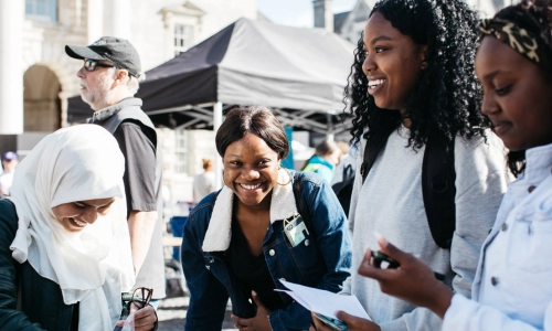 A group of students at the Trinity Fresher's Fair.